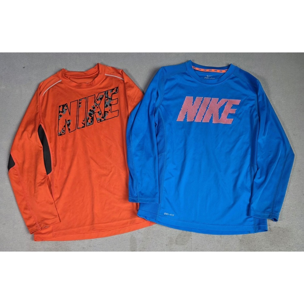 Lot of 2 Boys Nike Dri-Fit Long Sleeve Size  MEDIUM Shirt Athletic Fall/Spring